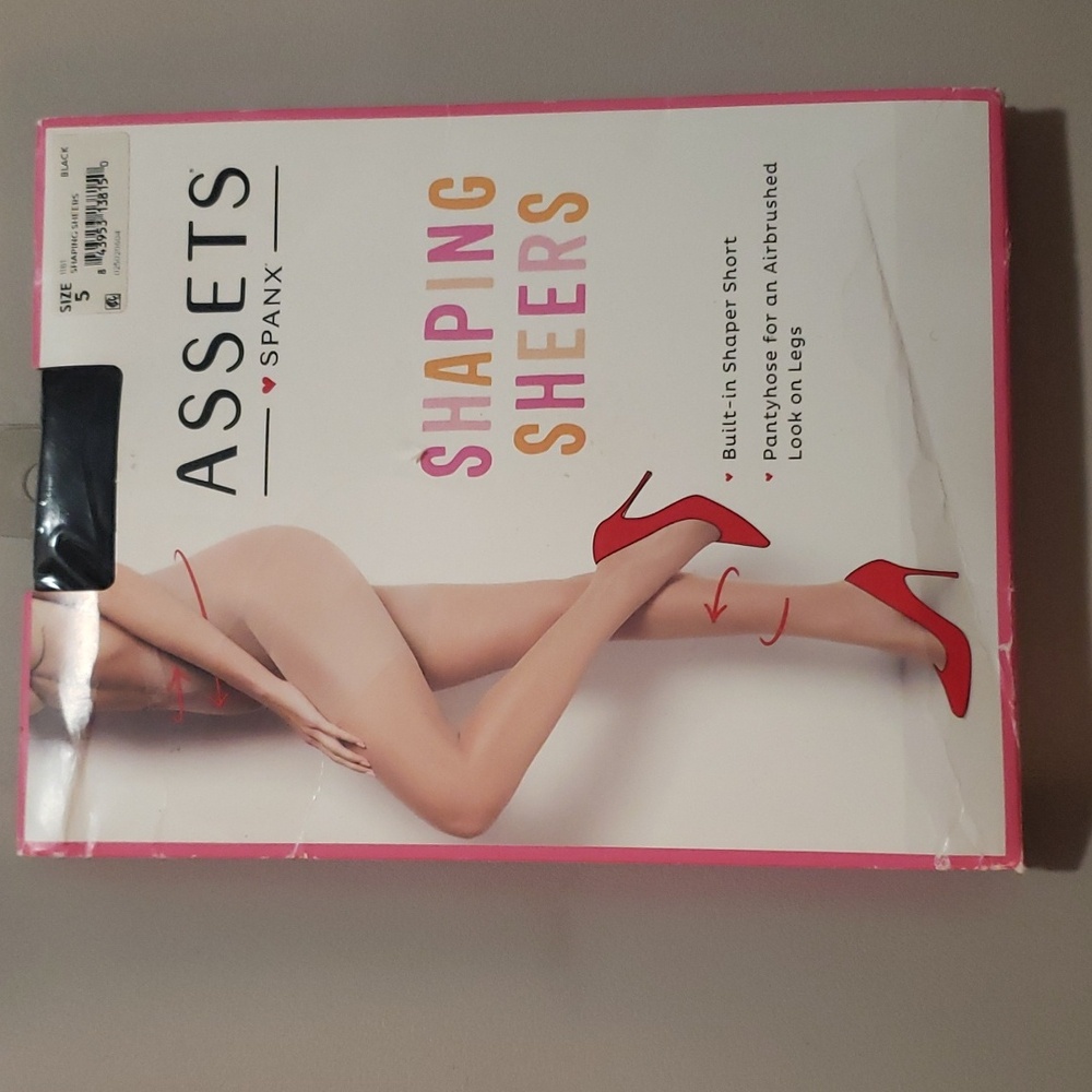 Spanx Assets Shaping Sheers Size 5 Black 1181 Pantyhose Built In Shaper Short C1